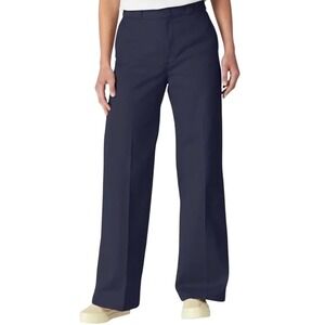 Dickies‎ Wide Leg Twill Pant Women 32 REG Dark Navy High Rise Stretch FP517RDN